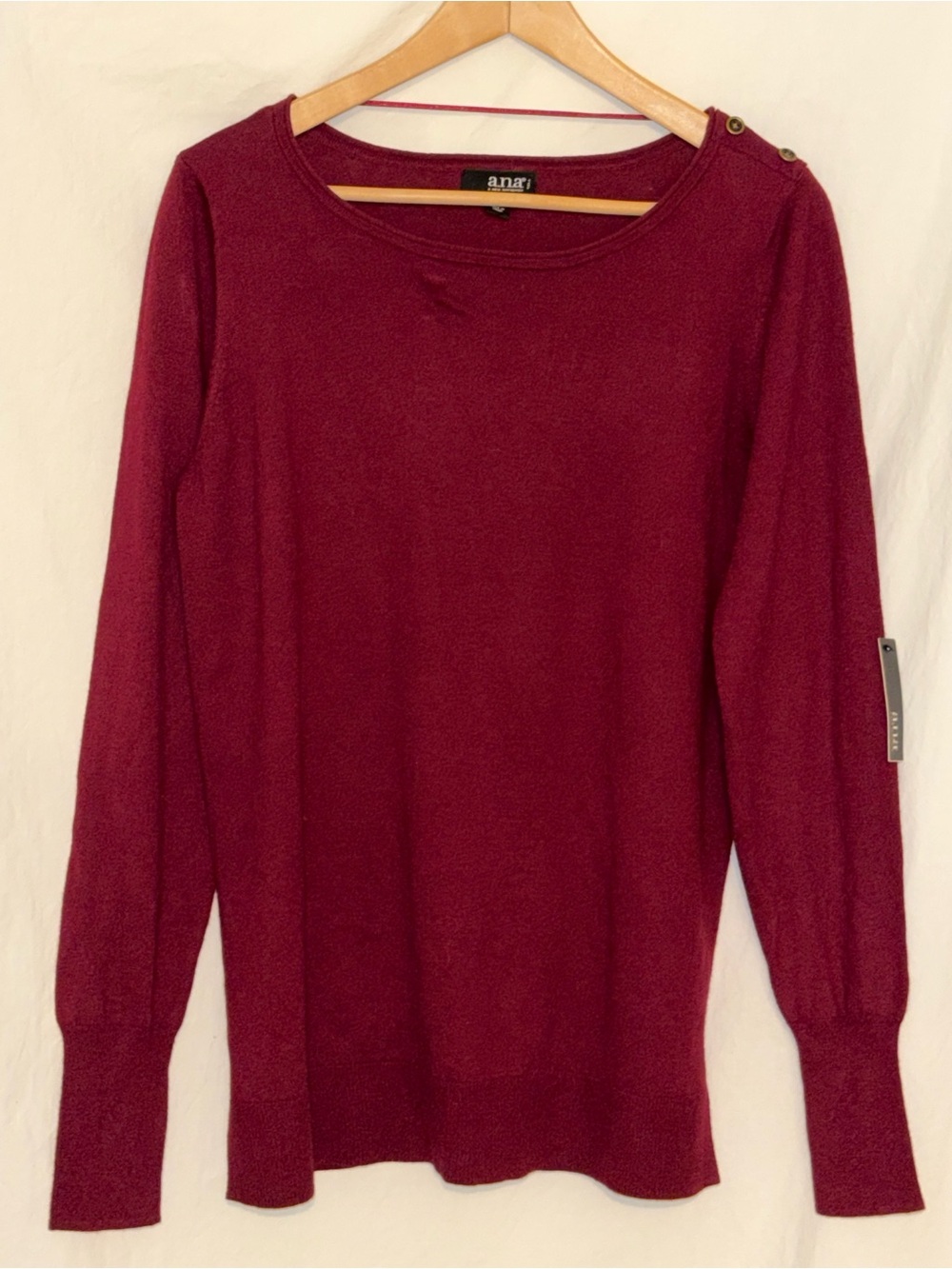 NWT a.n.a A New Approach Burgundy Knit Pullover Sweater with Shoulder Buttons LT